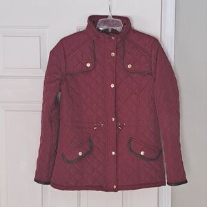 Jason Maxwell outerwear quilted maroon equestrian style Classic Coat. Size M.